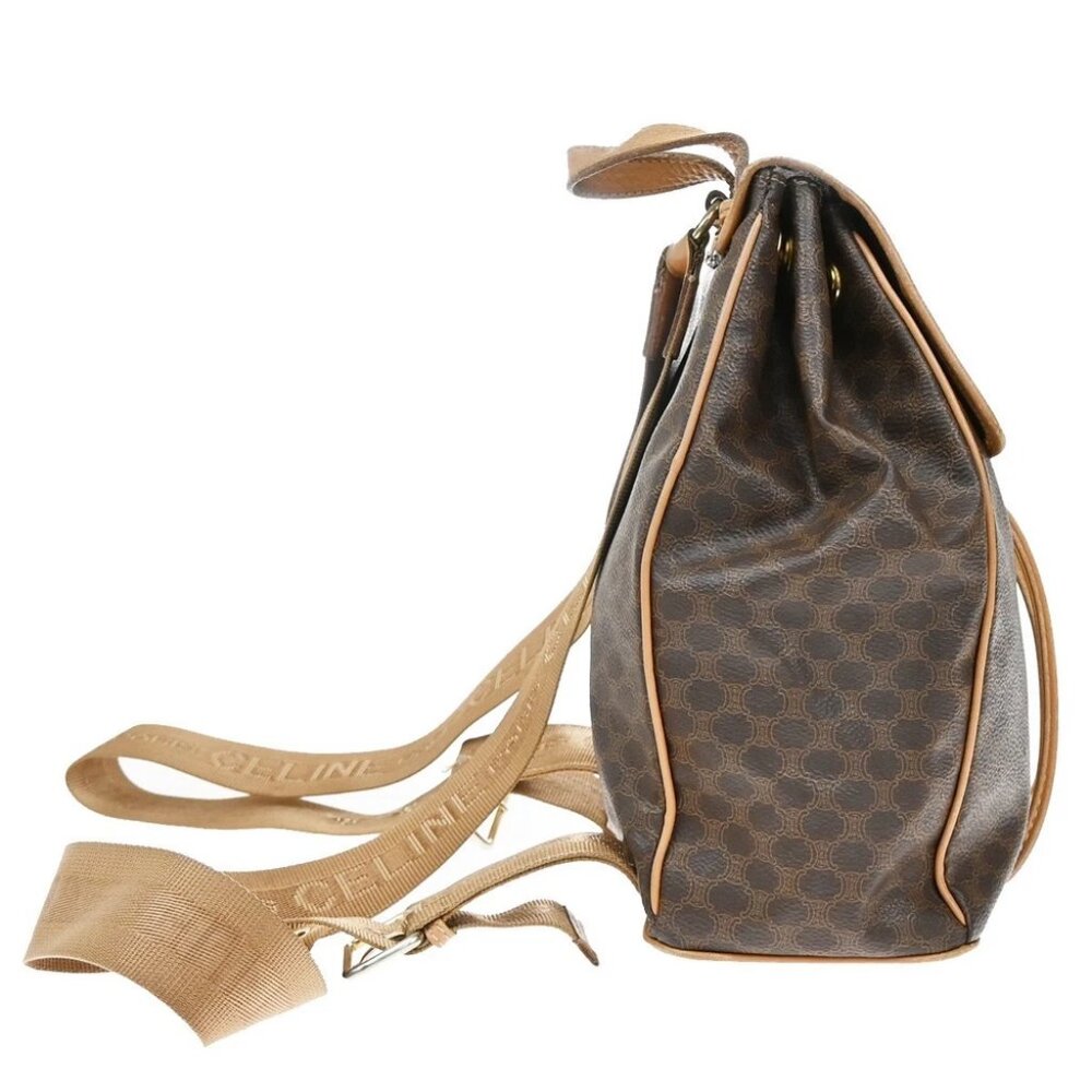 CELINE Logo Macadam Pattern Backpack Bag PVC Leather Brown GHW - Picture 4 of 15